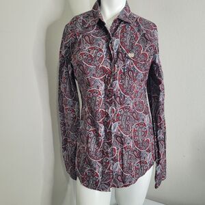 Cinch Medium pearl snap button western paisley shirt top collar pockets women